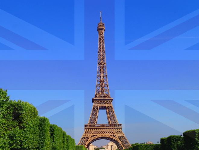 Eiffel Tower with Union Jack overlay